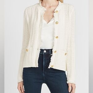 Express Cream Button Up Fringe Sweater Jacket Size S